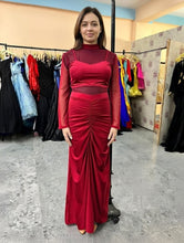 Load image into Gallery viewer, G1111 Wine Draped Halter Neck Maternity Shoot Gown (p)
