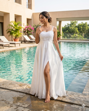 Load image into Gallery viewer, W633, White Slit Cut Evening Gown, (All Sizes)