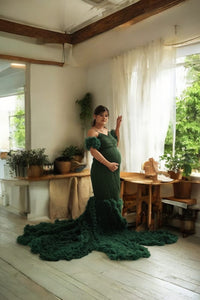G1035, Bottle Green  Long Trail Body Fit Gown (All Sizes)