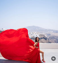 Load image into Gallery viewer, G6002, Red Satin Flying Trail Prewedding Gown (p)