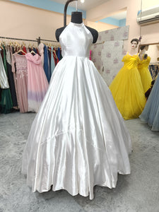 W192, White Satin Halter Neck Ball Gown, Size (All)