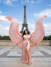 Load image into Gallery viewer, G224,Peach Satin Long Trail Prewedding Shoot Gown