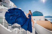 Load image into Gallery viewer, G6001, Blue Satin Flying Trail Prewedding Shoot Gown (p)