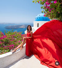 Load image into Gallery viewer, G6002, Red Satin Flying Trail Prewedding Gown (p)