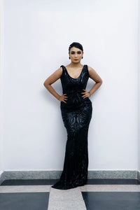 G16, Black Mermaid Shimmer Cocktail Gown, Size (XS-30 to L-36)