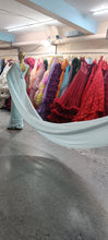 Load image into Gallery viewer, L102, sky blue Georgette Prewedding Shoot Long Trail  Saree, Size (XS-30 to L-38)