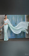 Load image into Gallery viewer, L102, sky blue Georgette Prewedding Shoot Long Trail  Saree, Size (XS-30 to L-38)