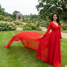Load image into Gallery viewer, G700, Red Long Trail Prewedding Shoot Gown, Size(All)