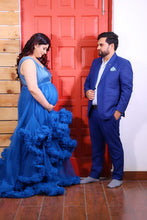 Load image into Gallery viewer, G1057, Navy Blue Ruffled Slit Cut Maternity Shoot Trail Gown Size (All)