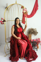 Load image into Gallery viewer, G433, Dark Wine Ruffled  Maternity Shoot Trail Gown With Inner, Size (All Sizes)pp