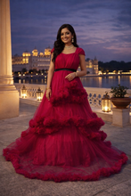 Load image into Gallery viewer, G648(2), Dark Magenta Puffy Pre Wedding Shoot Trail Gown Size(All)