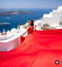Load image into Gallery viewer, G6002, Red Satin Flying Trail Prewedding Gown (p)