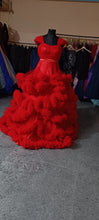 Load image into Gallery viewer, G768, Red Tube Ruffled Pre-wedding Trail Gown Size, (All)