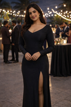 Load image into Gallery viewer, G1006 , Black Slit Cut Evening Shoot Trail Gown, Size (ALL)