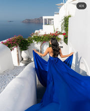 Load image into Gallery viewer, G6001, Blue Satin Flying Trail Prewedding Shoot Gown (p)