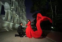 Load image into Gallery viewer, G603(5), Red Slit Cut Semi Offshoulder Prewedding Long Trail Gown, (All Sizes)