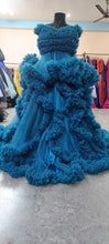 Load image into Gallery viewer, G1038, Blue Ruffled Slit Cut Maternity Shoot Trail Gown With Inner, Size (All)