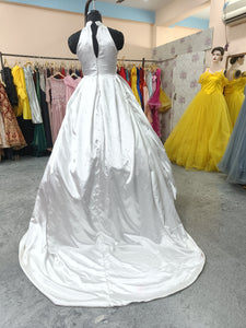 W192, White Satin Halter Neck Ball Gown, Size (All)