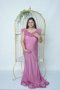 G1121, onion peach Body Fit Maternity Shoot Trail Gown, Size (ALL)pp