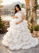 Load image into Gallery viewer, G723, White Puffy Cloud Maternity Shoot Trail Gown, pp