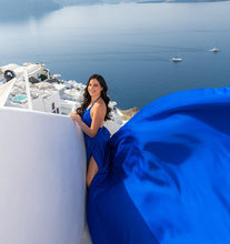 Load image into Gallery viewer, G6001, Blue Satin Flying Trail Prewedding Shoot Gown (p)