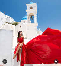 Load image into Gallery viewer, G6002, Red Satin Flying Trail Prewedding Gown (p)