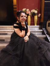 Load image into Gallery viewer, G846, Black Semi Off Shoulder Ball Gown, Size (XS-30 to XL-35)