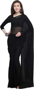 L104,  black plane Georgette Prewedding Shoot Long Trail  Saree, Size (XS-30 to L-38)