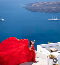 Load image into Gallery viewer, G6002, Red Satin Flying Trail Prewedding Gown (p)