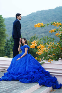 G237 (2),Luxury Royal Blue Puffy Cloud Trail Ball Gown,  Size - (XS-30 to XXL-42)