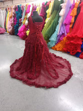 Load image into Gallery viewer, G433, Dark Wine Ruffled  Maternity Shoot Trail Gown With Inner, Size (All Sizes)