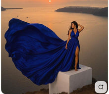 Load image into Gallery viewer, G6001, Blue Satin Flying Trail Prewedding Shoot Gown (p)
