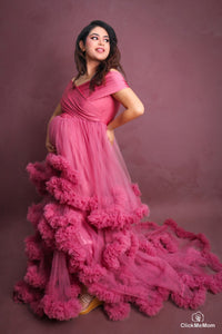 G1041,(2),Onion Peach Ruffled Maternity Shoot Trail Gown, Size(All)