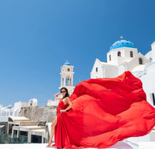 Load image into Gallery viewer, G6002, Red Satin Flying Trail Prewedding Gown (p)