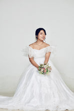 Load image into Gallery viewer, W160, White Satin Organza Ruffle Sleeves Wedding Trail Gown, Size (ALL)
