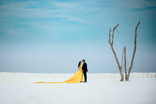 Load image into Gallery viewer, G650,(2) Mustard slit cut shoot Long Trail Gown, Size (All)