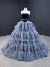 Load image into Gallery viewer, G786, Dusty Grey Ruffled Long Trail Shoot Gown Size(ALL)pp
