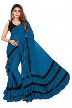 Load image into Gallery viewer, L75, Sky Blue Ruffle Saree, Size (XS-30 to L-38)
