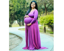 Load image into Gallery viewer, G41(6) Purple Maternity Shoot Trail Lycra Body Fit Gown, Size (All Sizes)