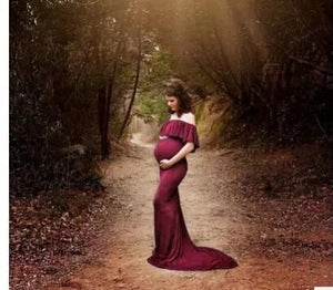 G42 (4),  Long Off Shoulder Wine Maternity shoot Baby Shower Lycra Body Fit Gown, Size (ALL)