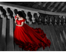 Load image into Gallery viewer, G137 (9), Luxury Red Puffy Cloud Trail Ball Gown, Size (XS-30 to xl 42)