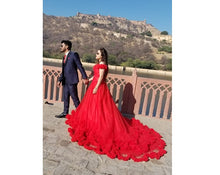 Load image into Gallery viewer, G137 (9), Luxury Red Puffy Cloud Trail Ball Gown, Size (XS-30 to xl 42)