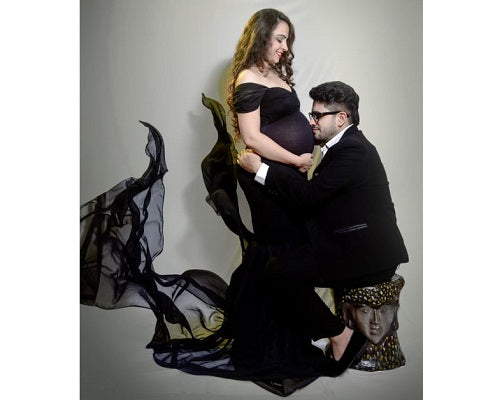 G220 (2), Black Maternity Shoot Trail Baby Shower  Lycra Fit Gown, Size(All)