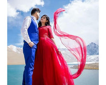 Load image into Gallery viewer, G183 (5), Wine  Half Sleeves Prewedding Shoot Infinity Long Trail Gown, Size (XS-30 to XL-40)