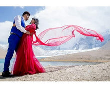 Load image into Gallery viewer, G183 (5), Wine  Half Sleeves Prewedding Shoot Infinity Long Trail Gown, Size (XS-30 to XL-40)