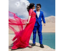 Load image into Gallery viewer, G183 (5), Wine  Half Sleeves Prewedding Shoot Infinity Long Trail Gown, Size (XS-30 to XL-40)