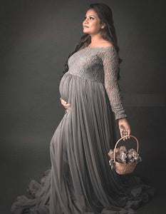 G445 (3) Grey Maternity Shoot Baby Shower Trail  Lycra Fit Gown, Size (All)