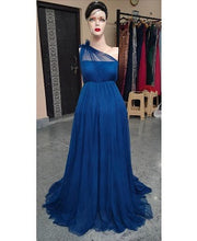 Load image into Gallery viewer, G319 (3), Blue Maternity One Shoulder Gown, Size (All)