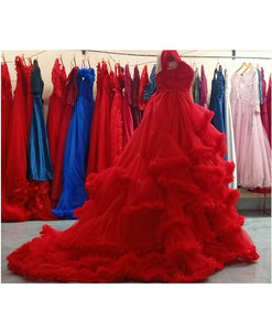 G37, Luxury Red Cloud Puffy Trail Ball Gown, Size (All)