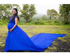 G300 (12), Royal Blue Long Trail Maternity Shoot Baby Shower Gown, Size(All)